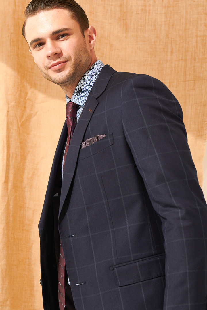 SST&C Navy Blue Pane Slim Fit Suit Jacket | 0112105003  (Outlet)_3