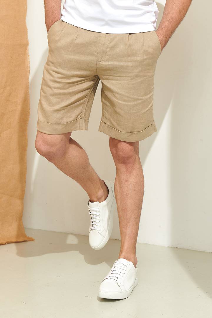 SST&C Pure Linen Light Khaki Loose Fit Shorts | 1212104001  (Outlet)_3