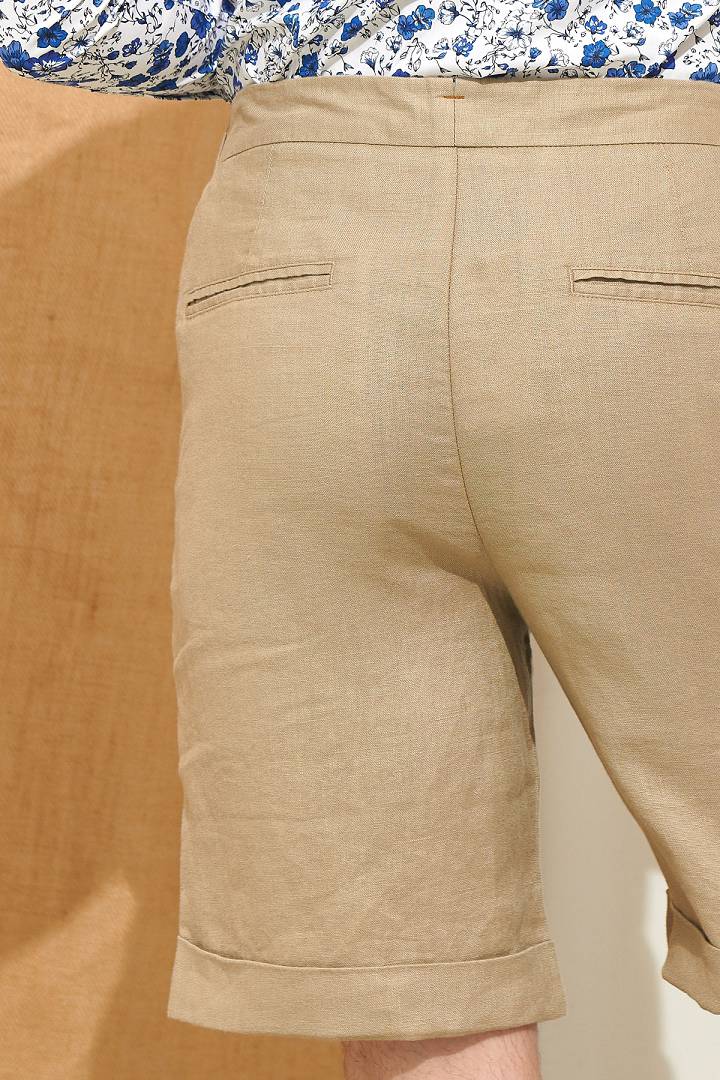 SST&C Pure Linen Light Khaki Loose Fit Shorts | 1212104001  (Outlet)_4