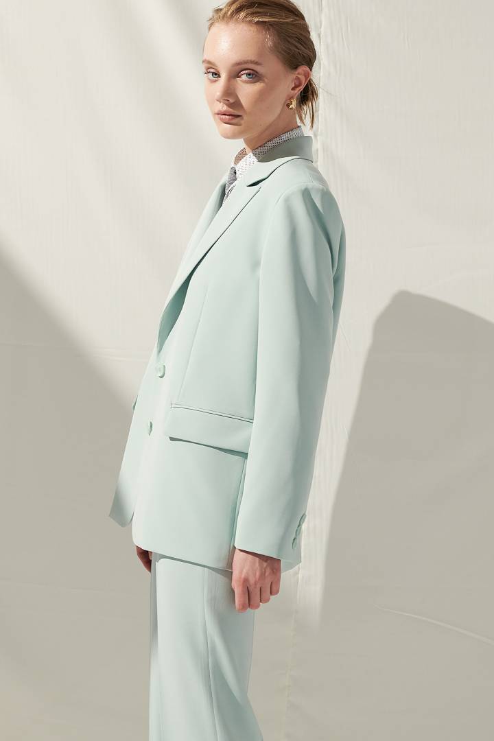 SST&C Women'S Lake Green Sword Collar Suit Jacket | 7162103005  (Outlet)_3
