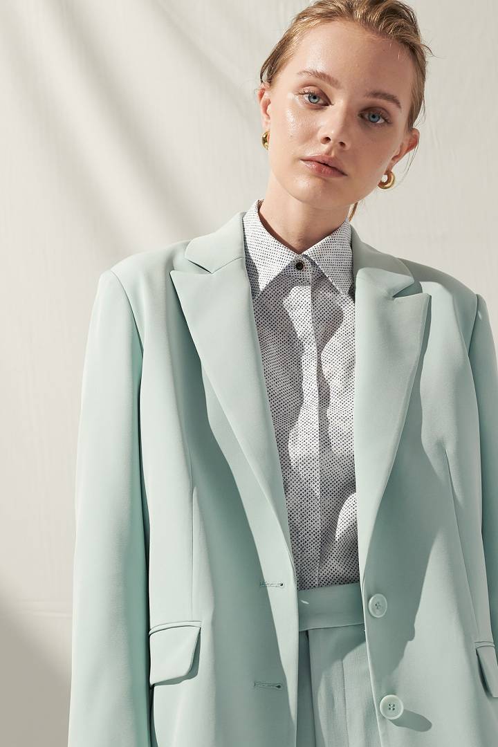 SST&C Women'S Lake Green Sword Collar Suit Jacket | 7162103005  (Outlet)_4