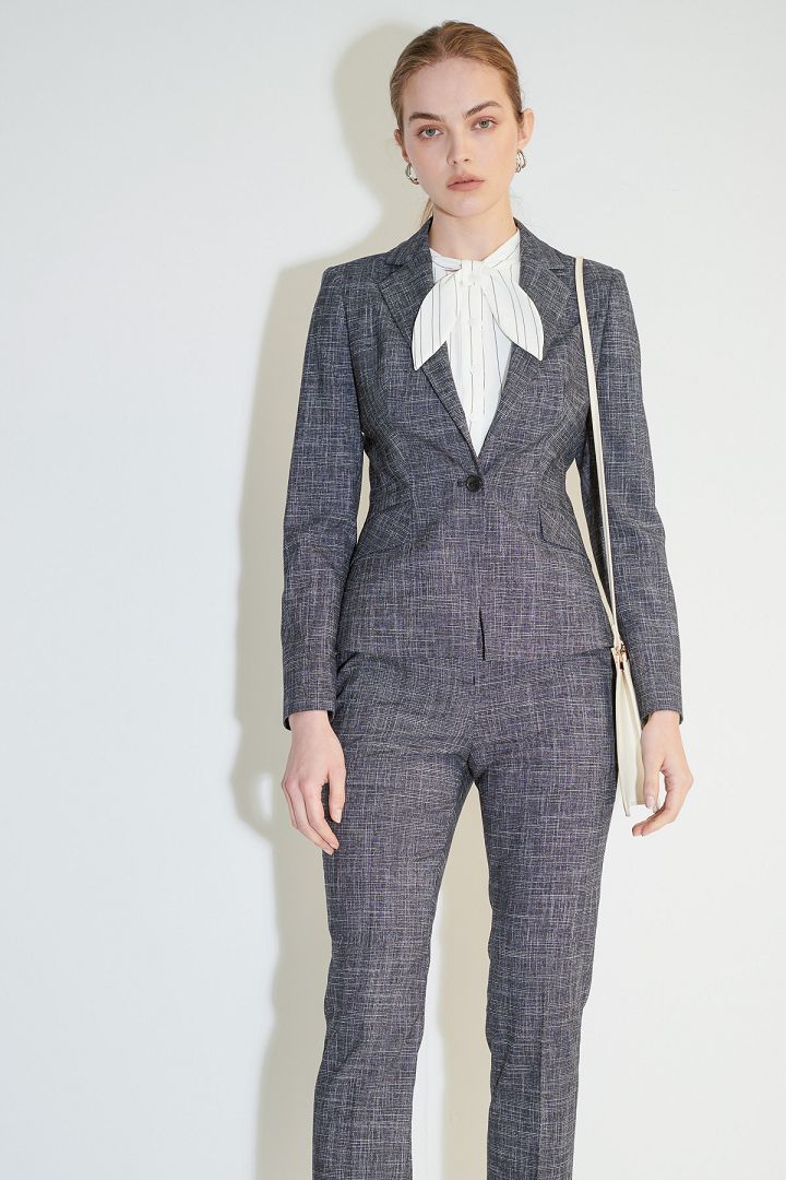 SST&C Women'S Gray Textured Square Collar Suit Jacket | 7162105003  (Outlet)_0