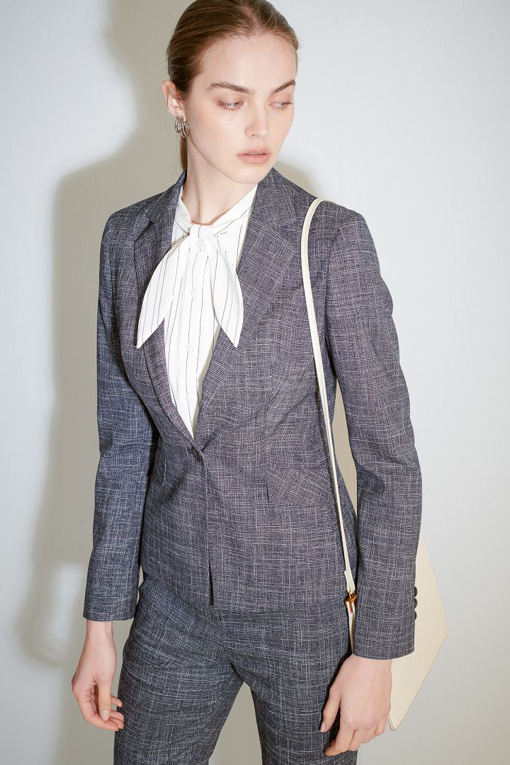 SST&C Women'S Gray Textured Square Collar Suit Jacket | 7162105003  (Outlet)_1