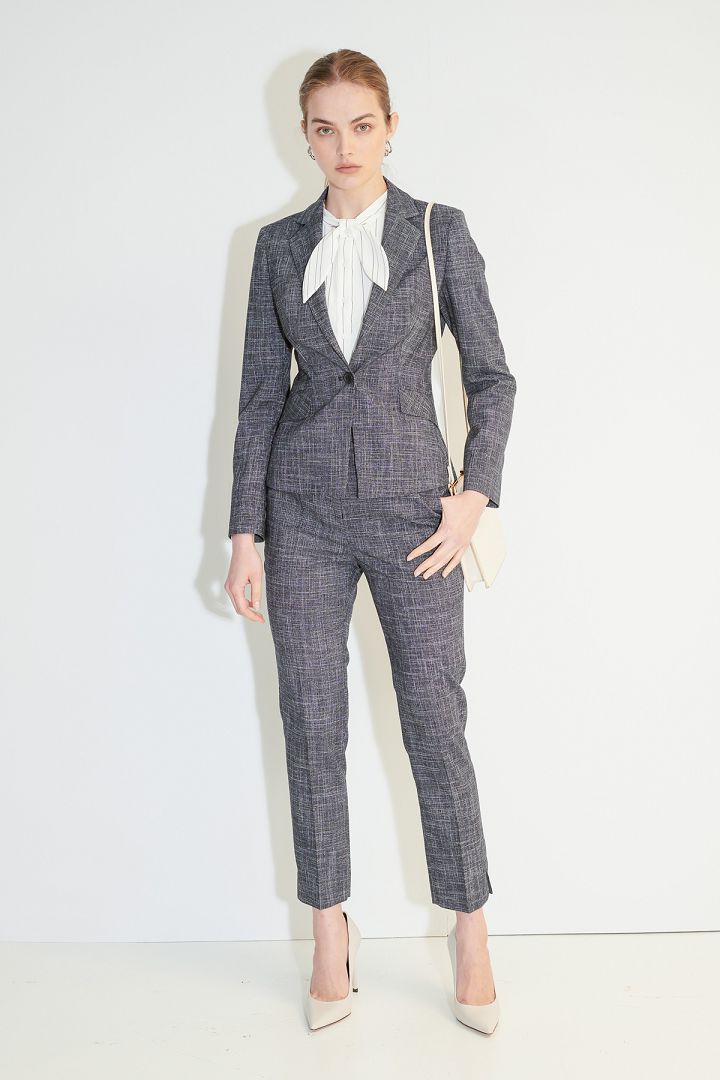SST&C Women'S Gray Textured Square Collar Suit Jacket | 7162105003  (Outlet)_2