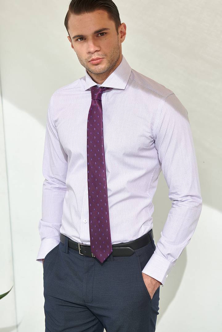SST&C #Comfortable Cotton  Blue and Purple Striped Pattern Shirt | 0312107008  (Outlet)_0