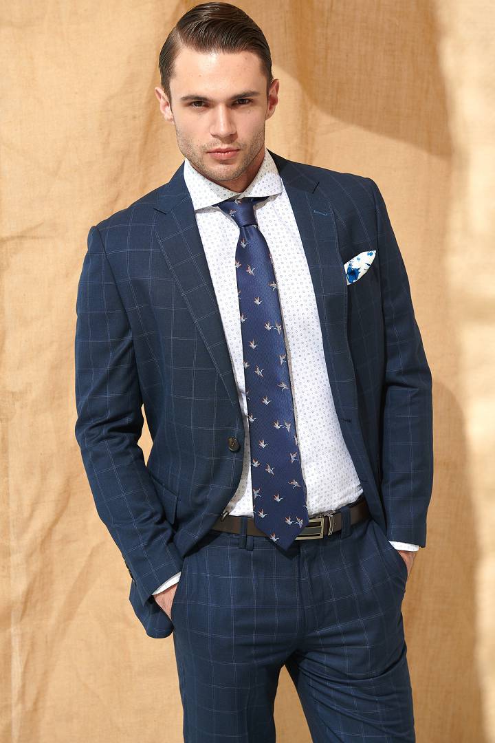 SST&C Navy Check Pattern Slim Fit Suit Jacket | 0112107003  (Outlet)_0