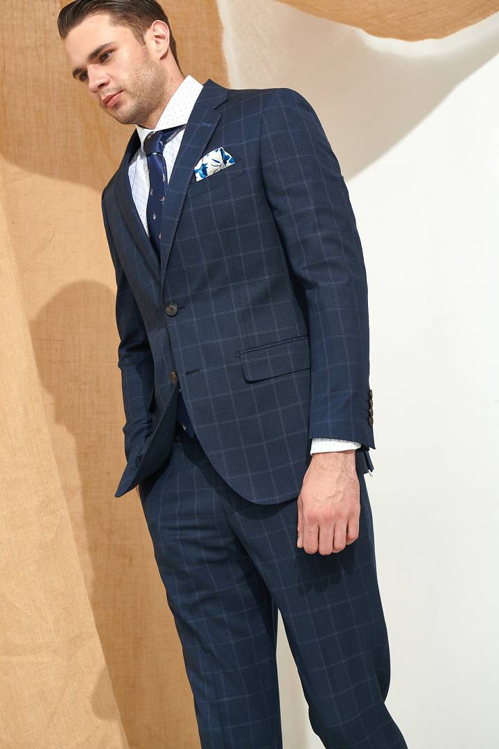 SST&C Navy Check Pattern Slim Fit Suit Jacket | 0112107003  (Outlet)_1