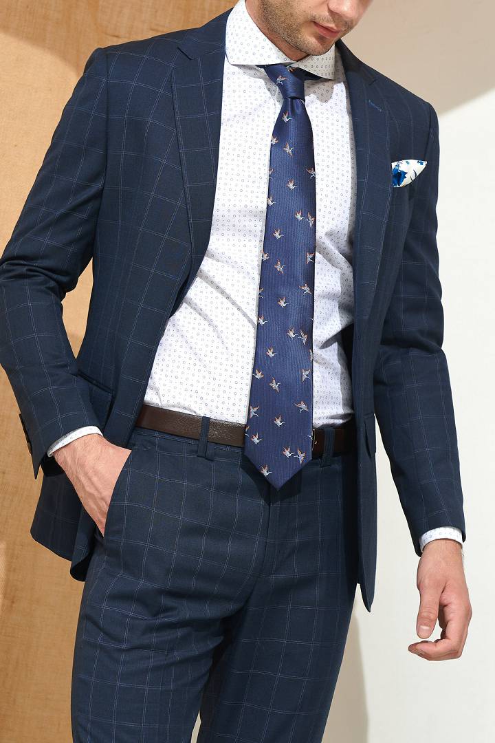 SST&C Navy Check Pattern Slim Fit Suit Jacket | 0112107003  (Outlet)_2