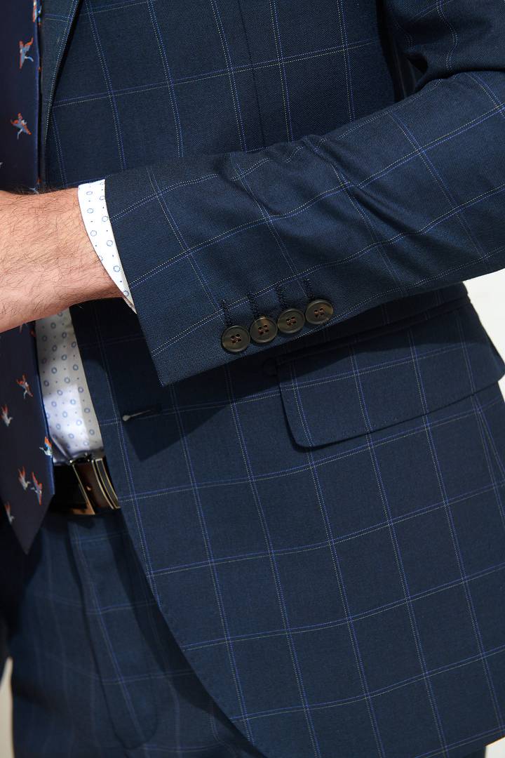 SST&C Navy Check Pattern Slim Fit Suit Jacket | 0112107003  (Outlet)_4