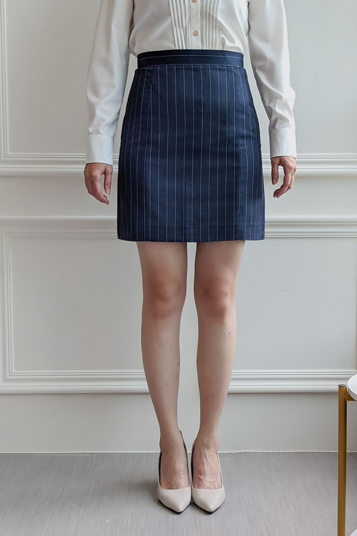 SST&C Women'S Dark Blue Pinstripe Pattern Skirt | 7462103007  (Outlet)_0