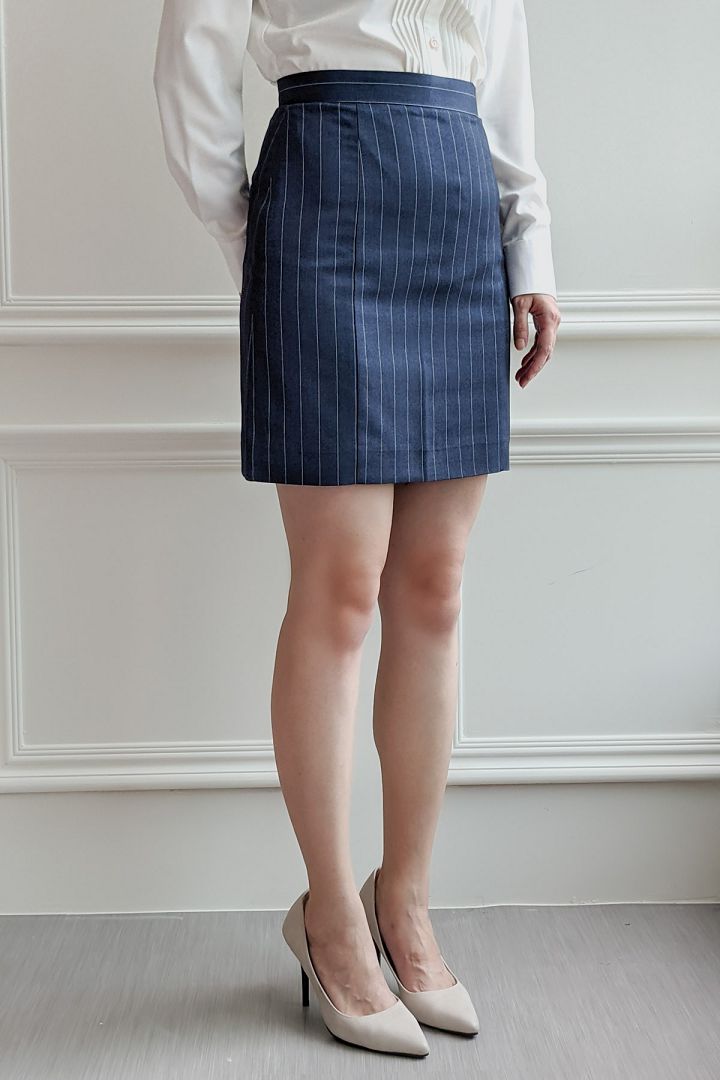 SST&C Women'S Dark Blue Pinstripe Pattern Skirt | 7462103007  (Outlet)_1