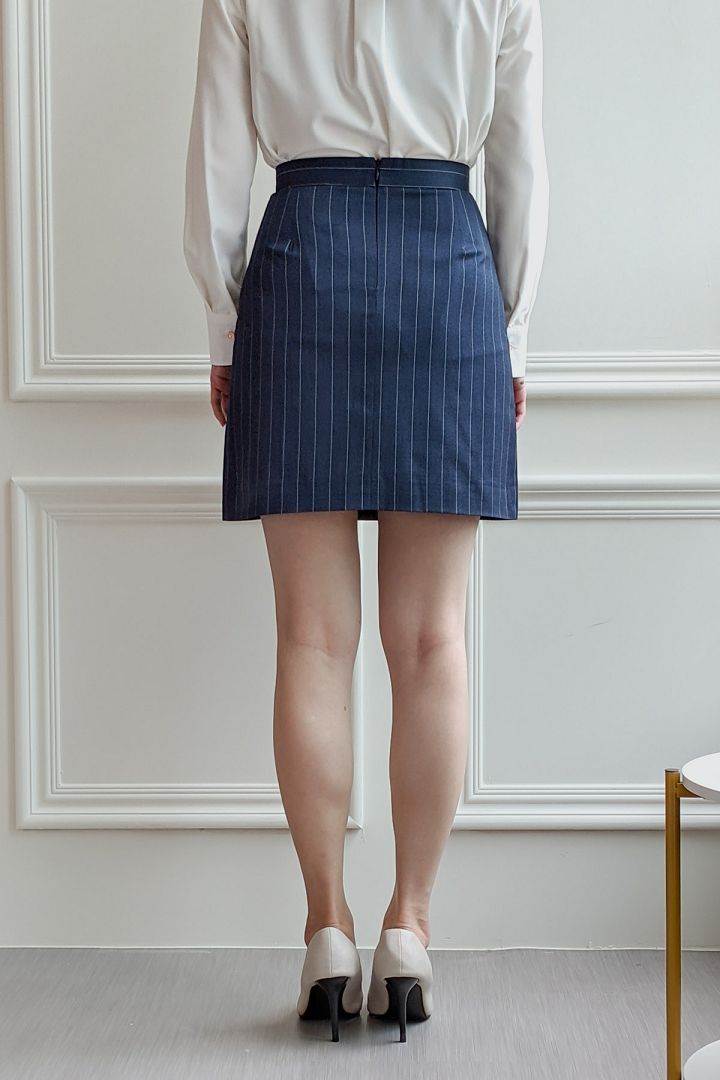 SST&C Women'S Dark Blue Pinstripe Pattern Skirt | 7462103007  (Outlet)_2