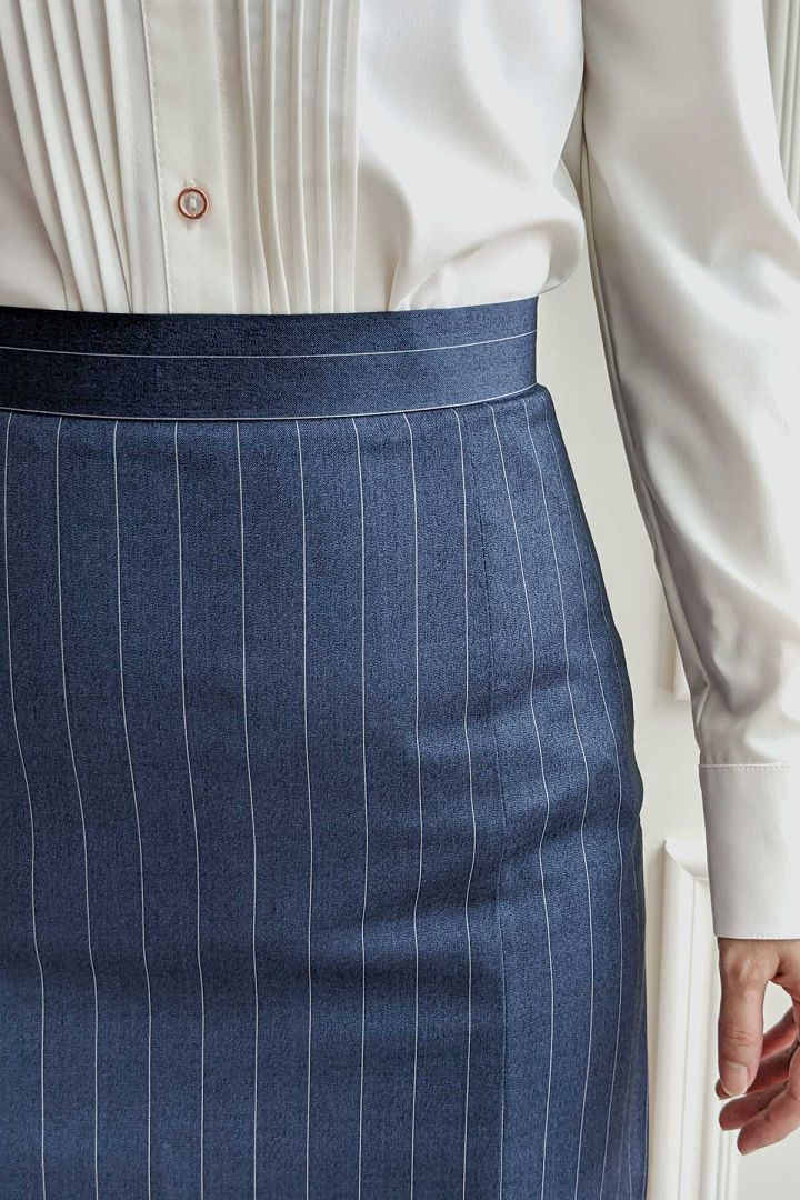 SST&C Women'S Dark Blue Pinstripe Pattern Skirt | 7462103007  (Outlet)_4