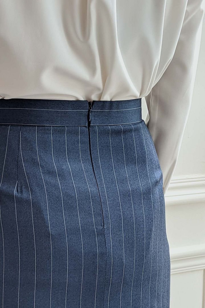 SST&C Women'S Dark Blue Pinstripe Pattern Skirt | 7462103007  (Outlet)_5