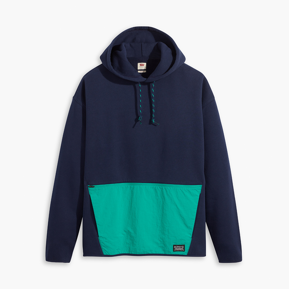 Levis 男女同款 工裝口袋帽T / 大口袋收納設計 / 寬鬆休閒版型 / 海軍藍 熱賣單品_1