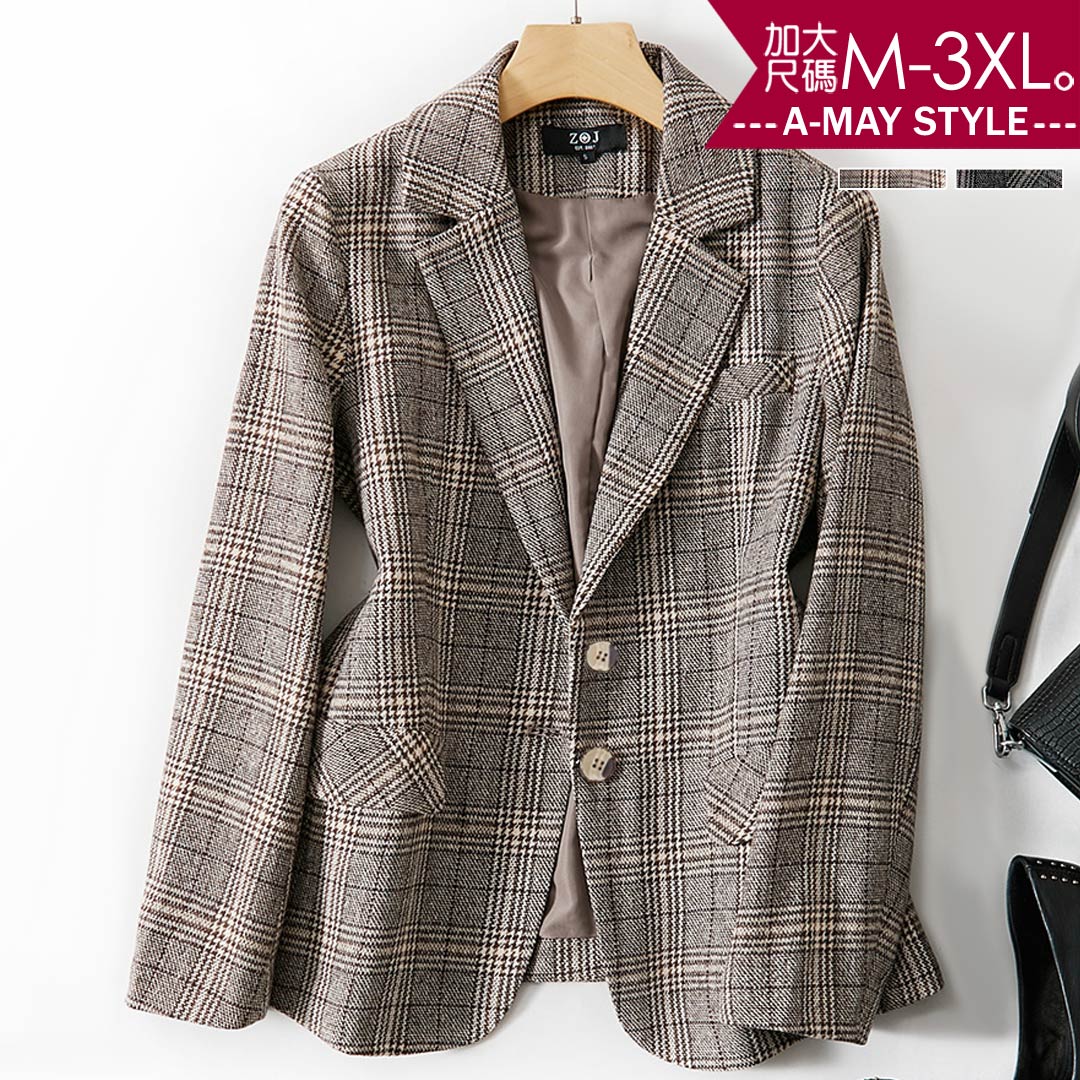 現貨-加大碼外套-休閒百搭格紋西裝外套(M-4XL)【XC50763】＊艾美時尚_0