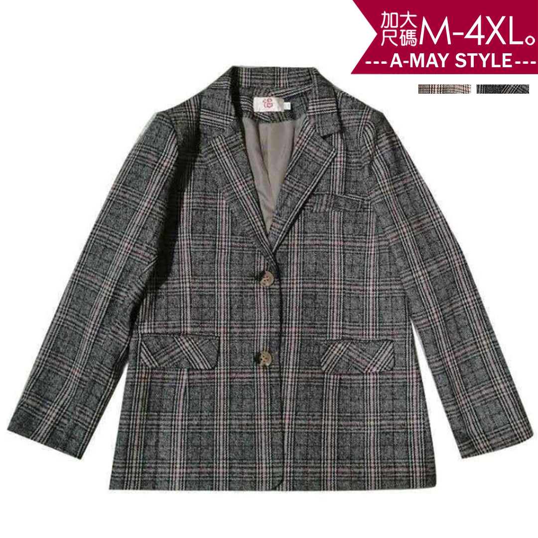 現貨-加大碼外套-休閒百搭格紋西裝外套(M-4XL)【XC50763】＊艾美時尚_1