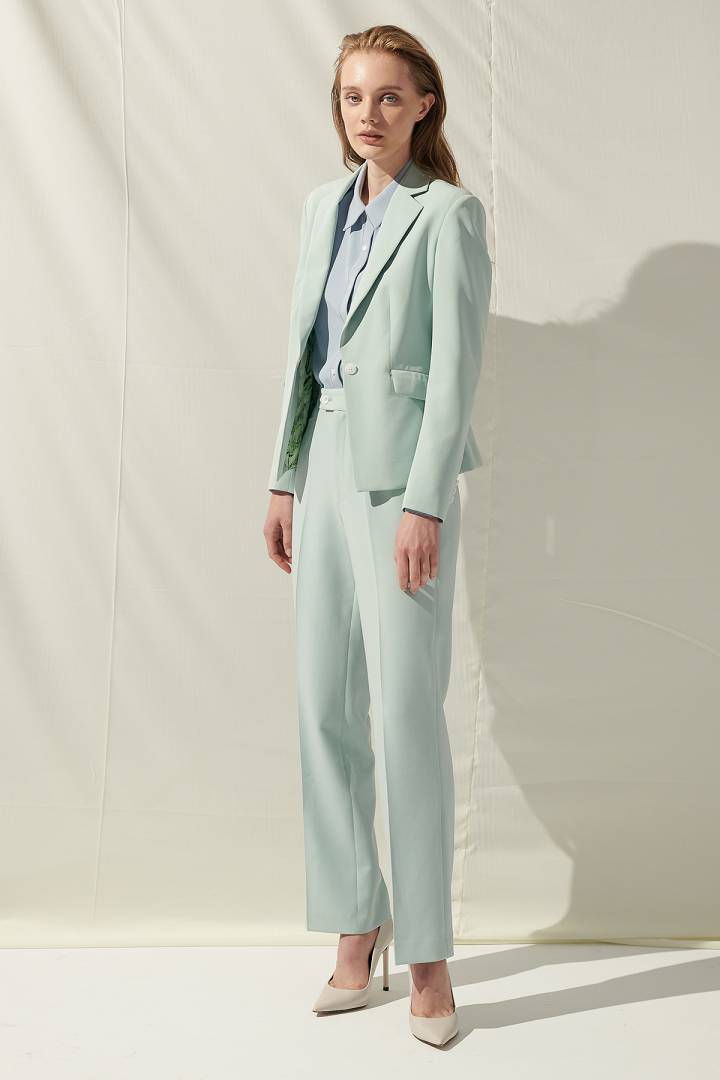SST&C Women'S Elastic Fit Lake Blue Suit Trousers | 7262109006  (Outlet)_0