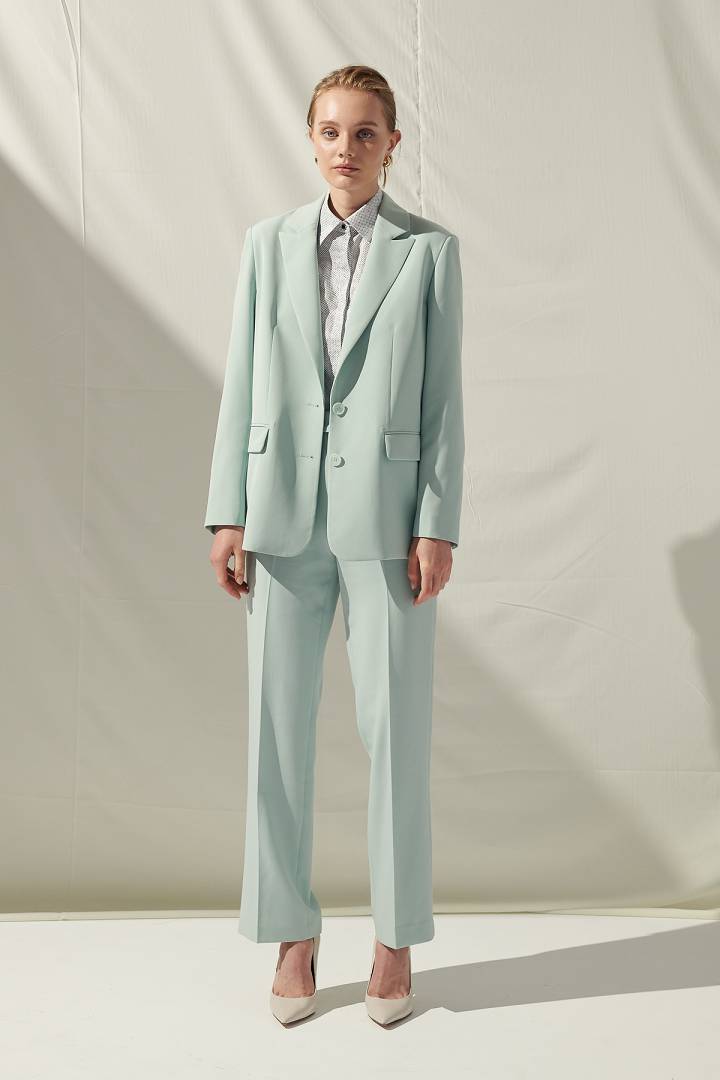 SST&C Women'S Elastic Fit Lake Blue Suit Trousers | 7262109006  (Outlet)_1