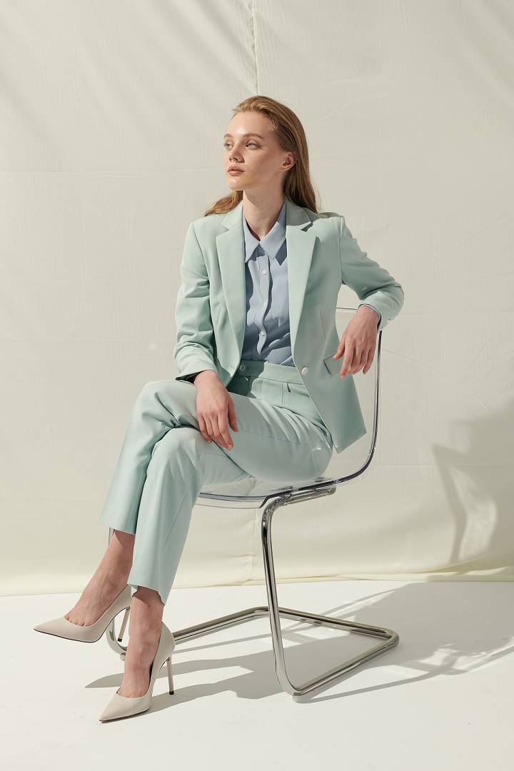 SST&C Women'S Elastic Fit Lake Blue Suit Trousers | 7262109006  (Outlet)_2