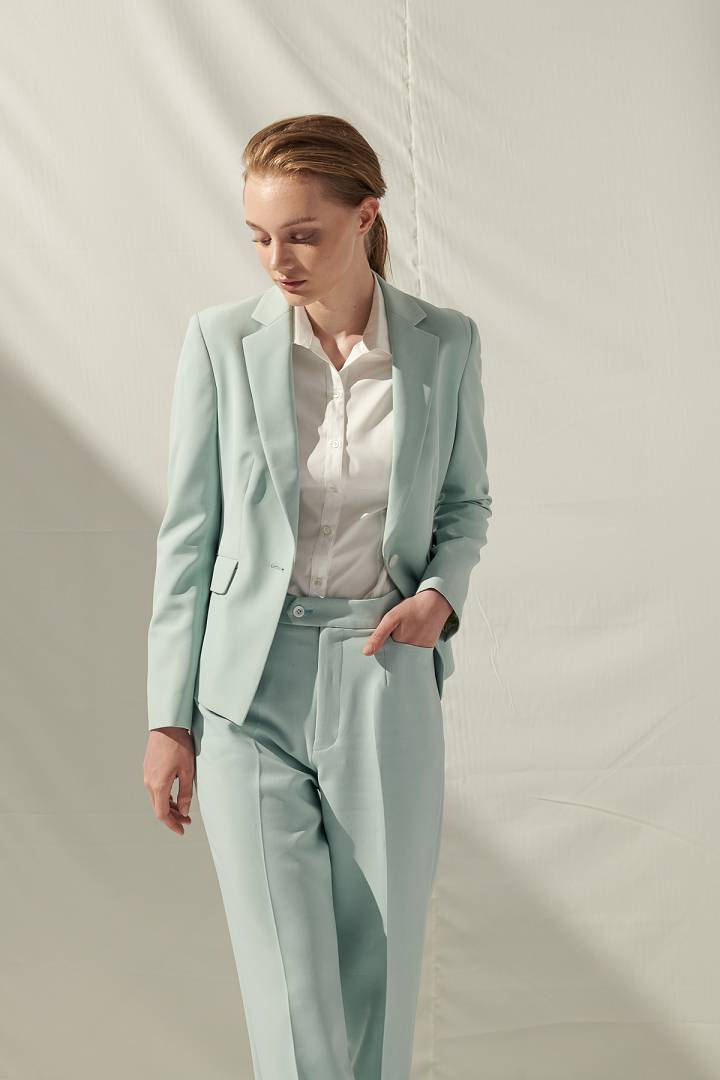 SST&C Women'S Elastic Fit Lake Blue Suit Trousers | 7262109006  (Outlet)_3
