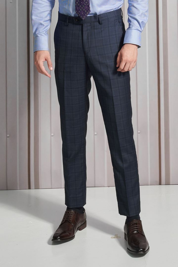 SST&C #Milan Series  Navy Blue Check Pattern Slim Fit Suit Trousers | 0212110001  (Outlet)_0