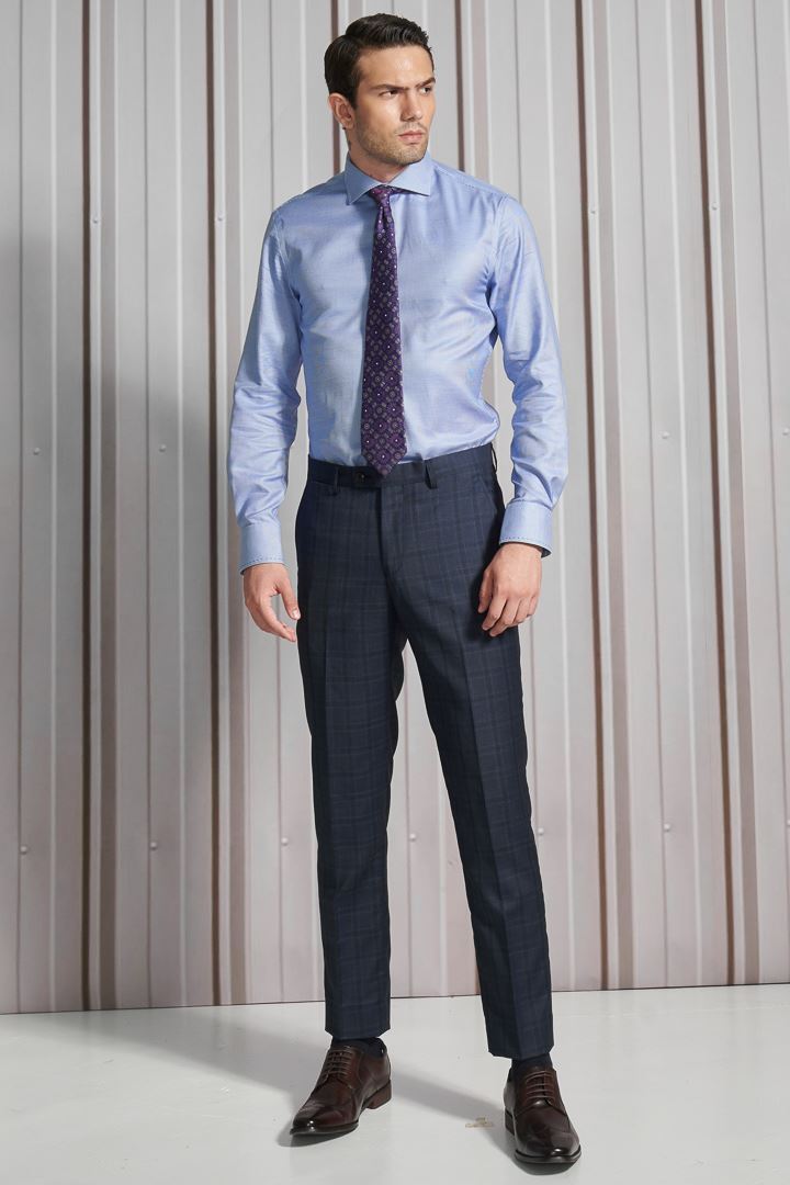 SST&C #Milan Series  Navy Blue Check Pattern Slim Fit Suit Trousers | 0212110001  (Outlet)_1