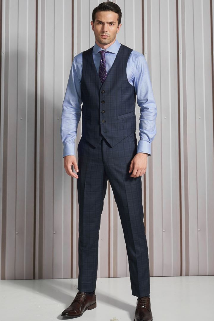 SST&C #Milan Series  Navy Blue Check Pattern Slim Fit Suit Trousers | 0212110001  (Outlet)_2