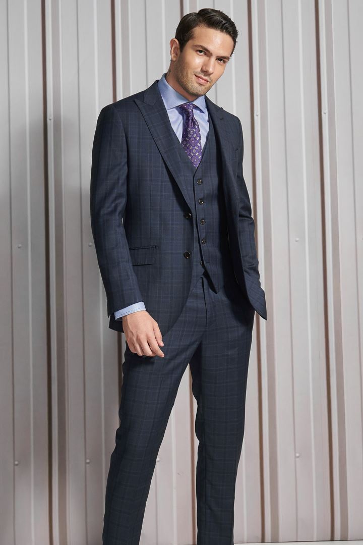 SST&C #Milan Series  Navy Blue Check Pattern Slim Fit Suit Trousers | 0212110001  (Outlet)_3