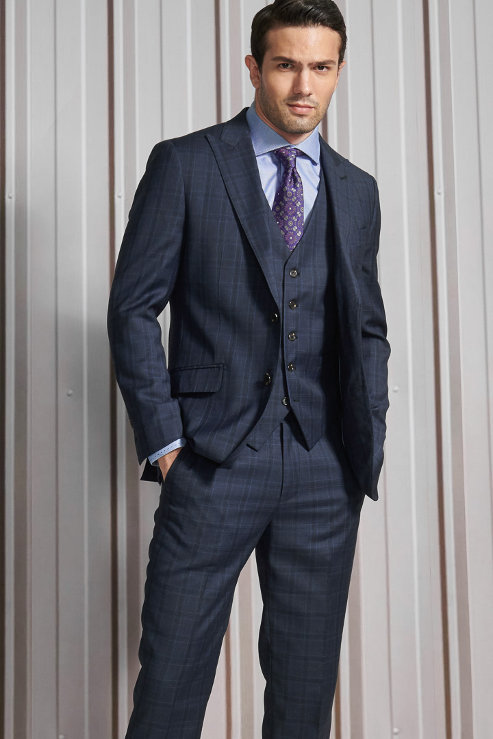 SST&C #Milan Series  Navy Blue Check Pattern Slim Fit Suit Trousers | 0212110001  (Outlet)_4