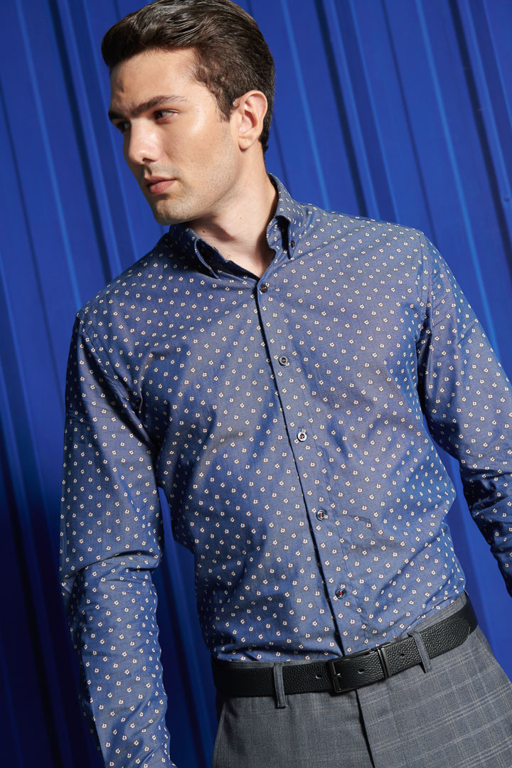 SST&C #Comfortable Cotton  White and Red Floral Dark Blue Shirt | 0312110009  (Outlet)_3