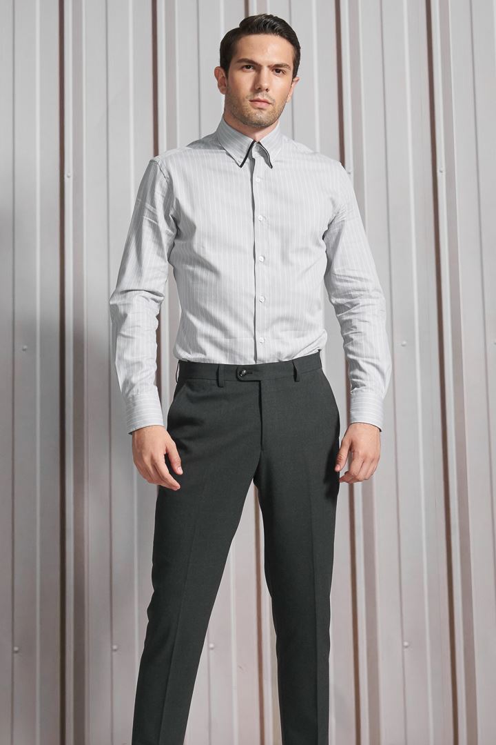 SST&C #Comfortable Cotton  Gray and White Striped Pattern Shirt | 0312110011  (Outlet)_0
