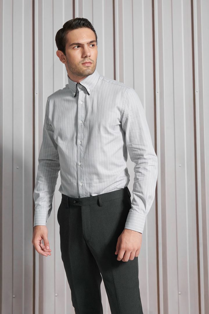 SST&C #Comfortable Cotton  Gray and White Striped Pattern Shirt | 0312110011  (Outlet)_1