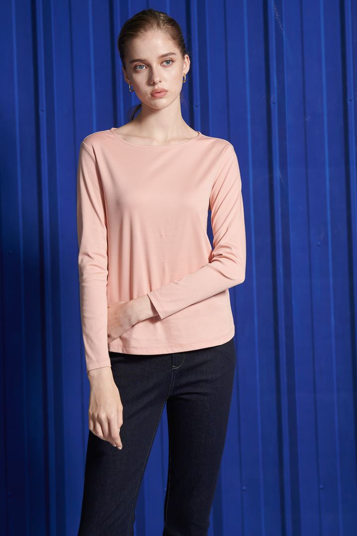 SST&C Women'S Coral Pink Boat Neck T-Shirt | 8762110007  (Outlet)_0