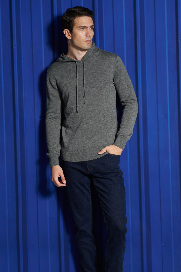 SST&C #Online Exclusive  Merino Blend Dark Gray Knitted Hoodie | 1112111004  (Outlet)_0