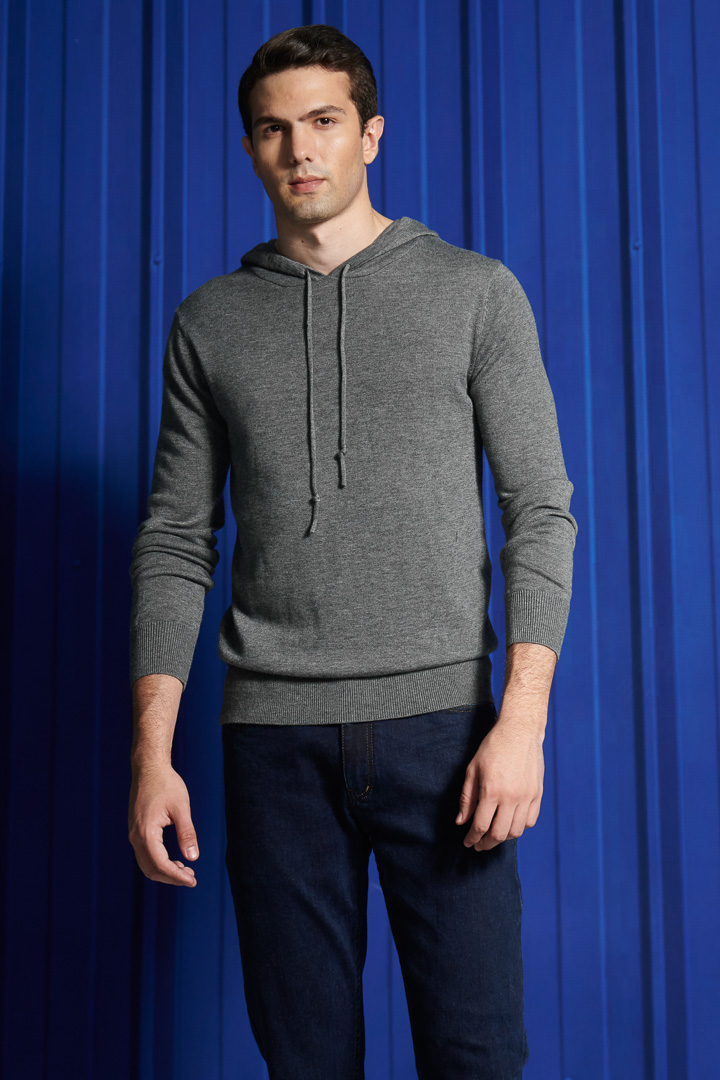 SST&C #Online Exclusive  Merino Blend Dark Gray Knitted Hoodie | 1112111004  (Outlet)_3