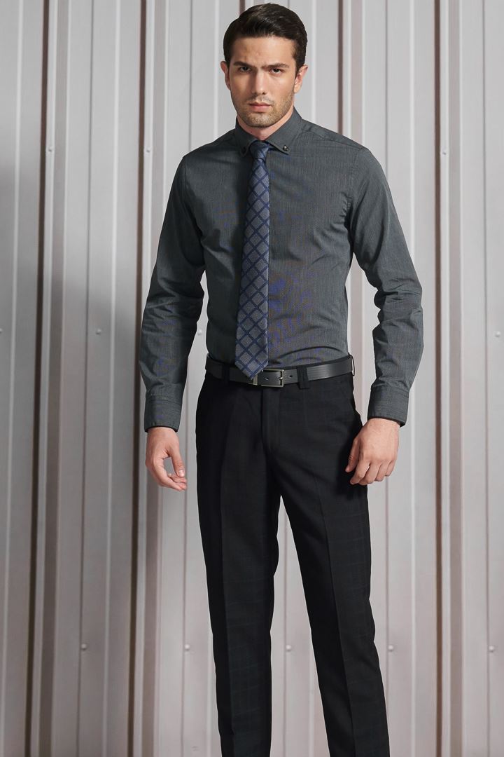SST&C #Easycare  Dark Gray Textured Shirt | 0312111009  (Outlet)_1