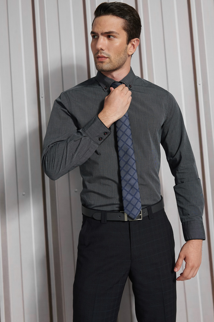 SST&C #Easycare  Dark Gray Textured Shirt | 0312111009  (Outlet)_4