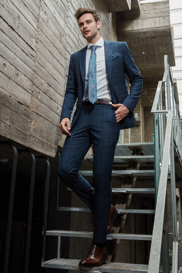 SST&C #Milan Series  Navy Blue Check Pattern Slim Fit Suit Trousers | 0211904003  (Outlet)_0