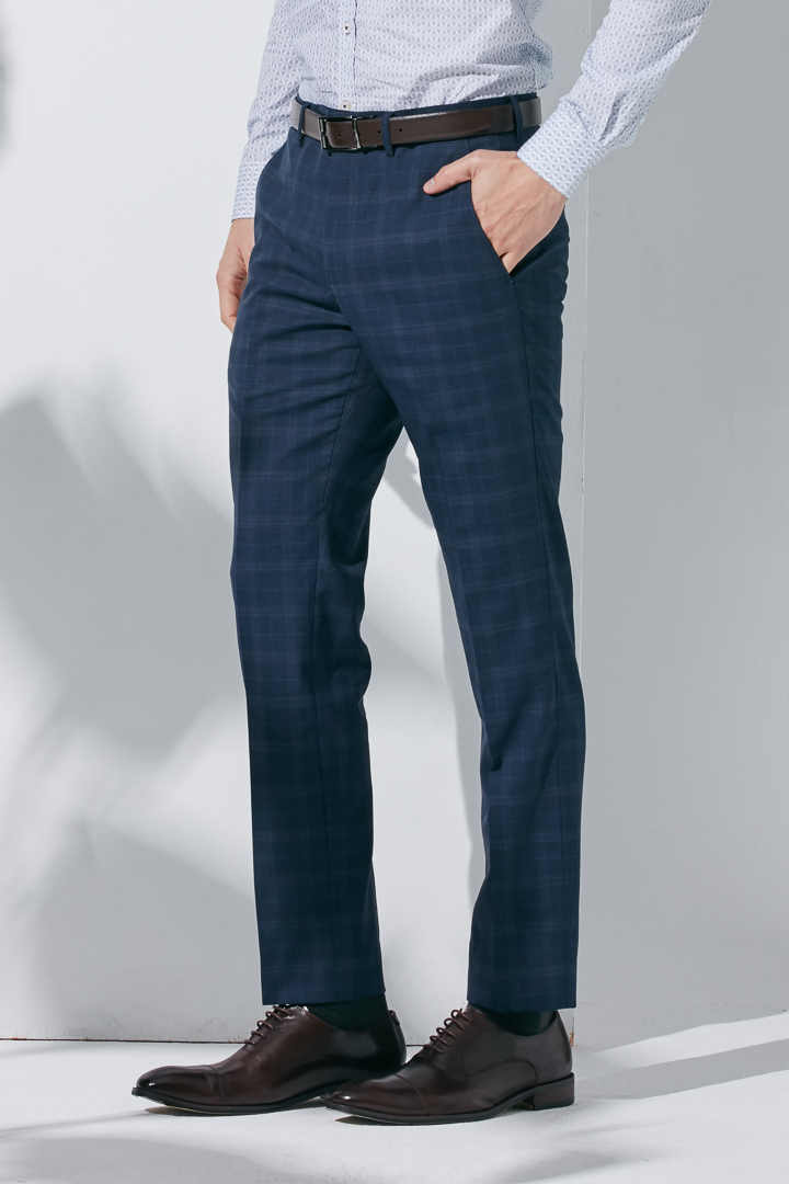 SST&C #Milan Series  Navy Blue Check Pattern Slim Fit Suit Trousers | 0211904003  (Outlet)_1
