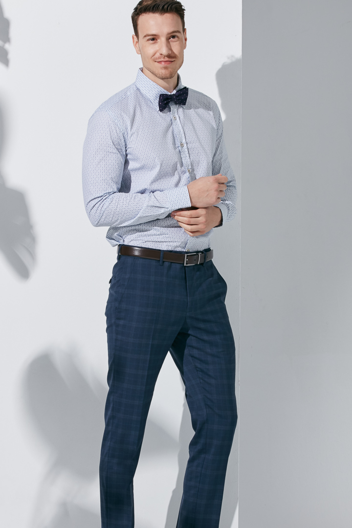 SST&C #Milan Series  Navy Blue Check Pattern Slim Fit Suit Trousers | 0211904003  (Outlet)_2