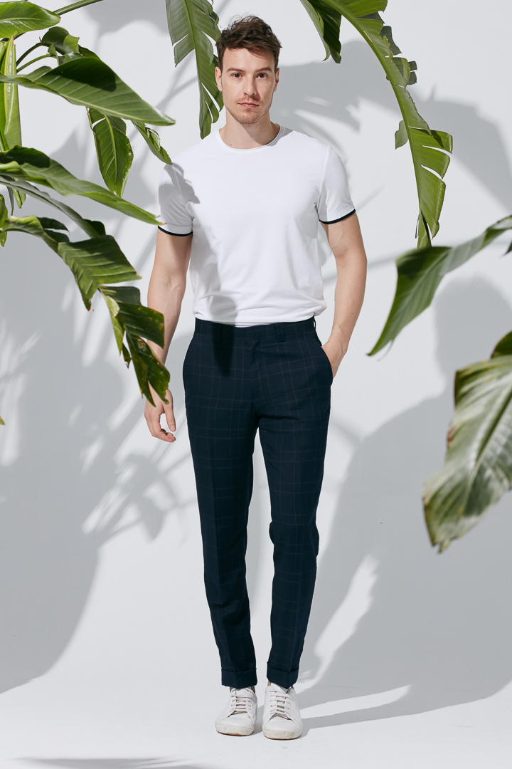 SST&C Navy Blue Check Pattern Slim Fit Suit Trousers | 0211904007  (Outlet)_0