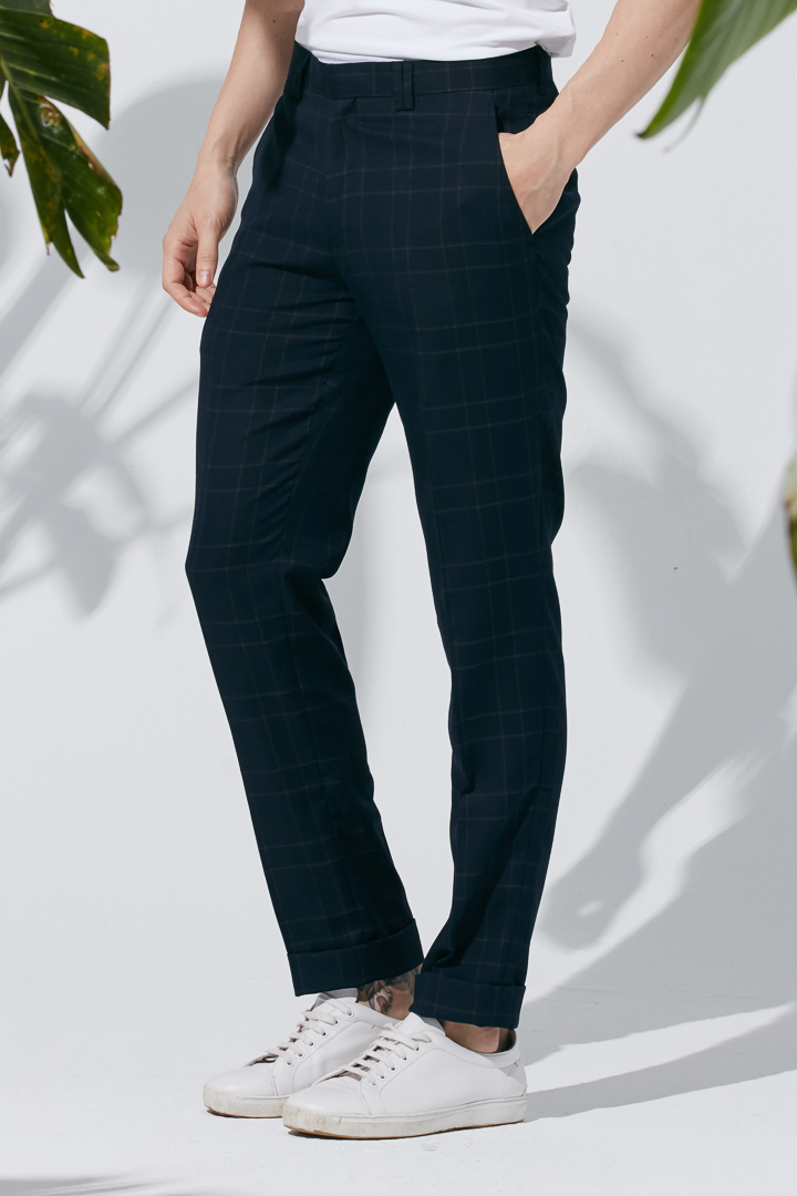 SST&C Navy Blue Check Pattern Slim Fit Suit Trousers | 0211904007  (Outlet)_1