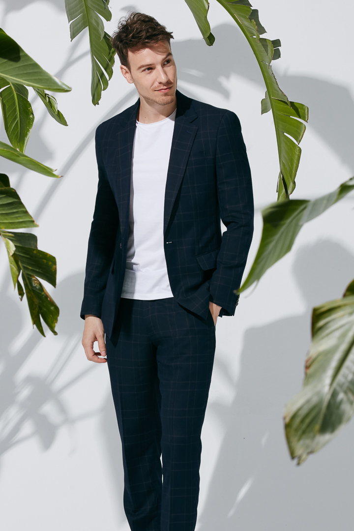 SST&C Navy Blue Check Pattern Slim Fit Suit Trousers | 0211904007  (Outlet)_3
