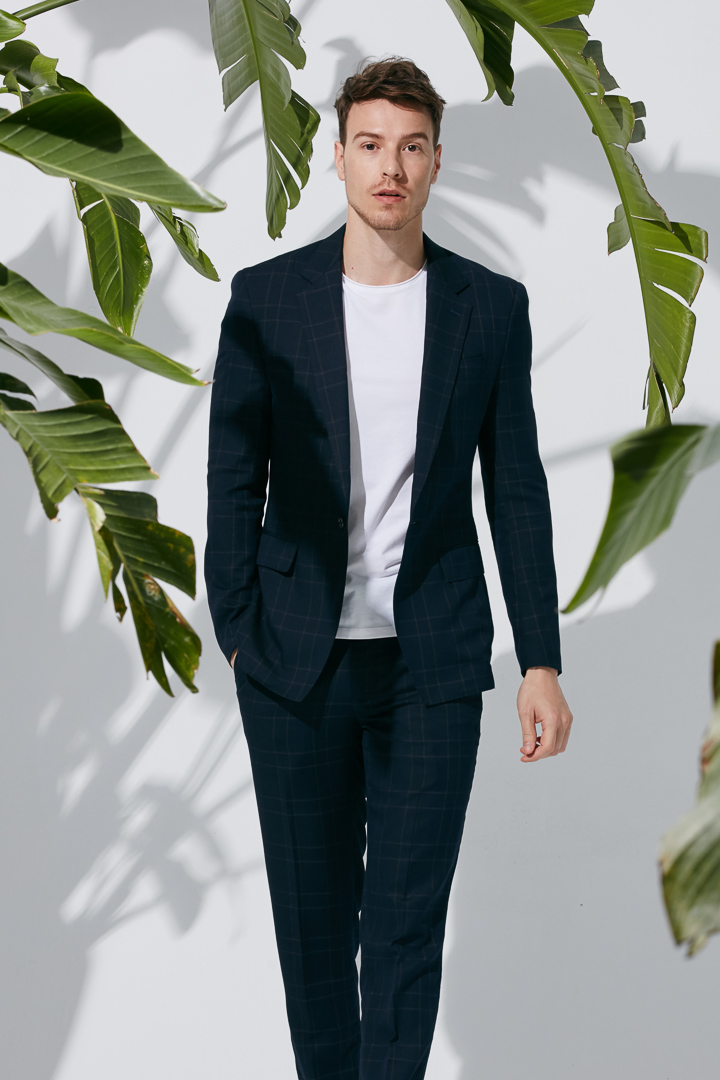 SST&C Navy Blue Check Pattern Slim Fit Suit Trousers | 0211904007  (Outlet)_4