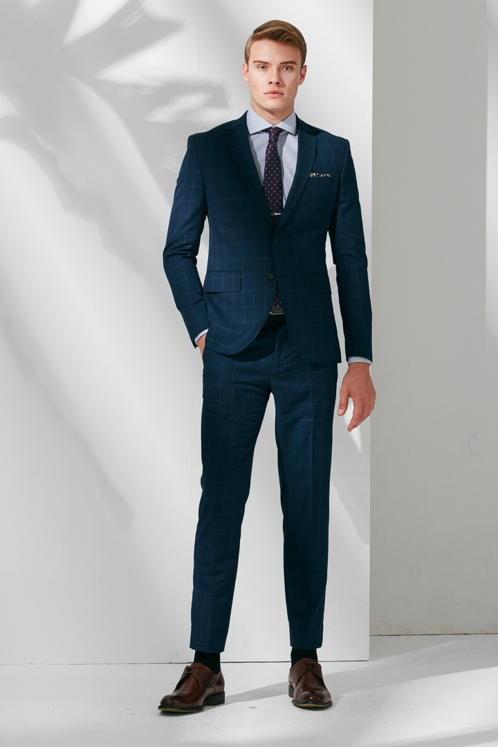 SST&C Navy Check Pattern Suit Trousers | 0211905003  (Outlet)_4