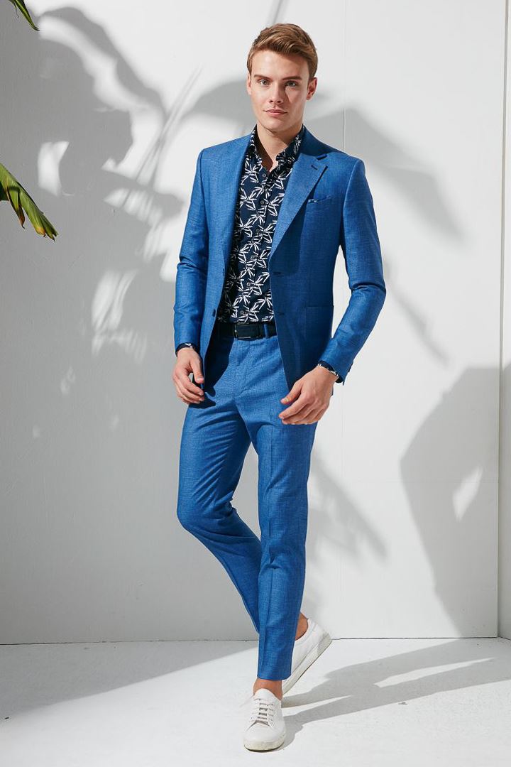 SST&C Sky Blue Textured Suit Trousers | 0211907002  (Outlet)_0