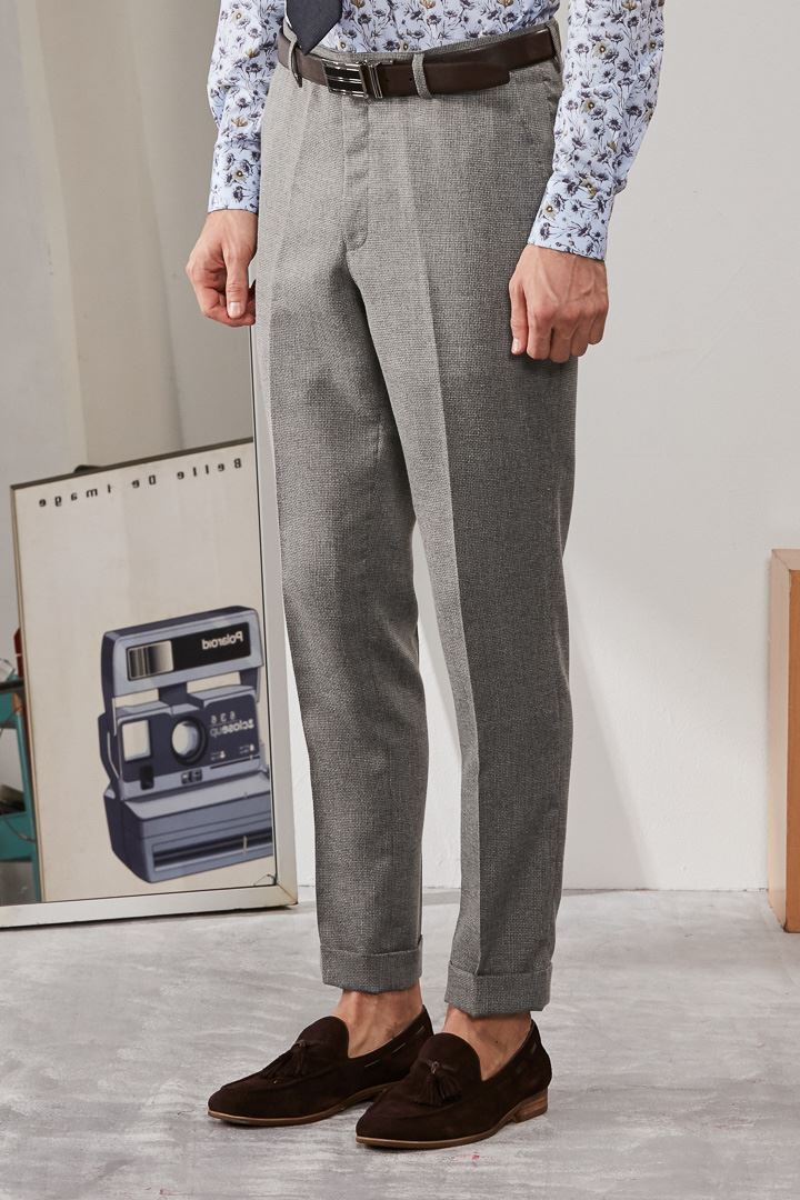 SST&C Light Gray Textured Slim Fit Suit Trousers | 0211909007  (Outlet)_1