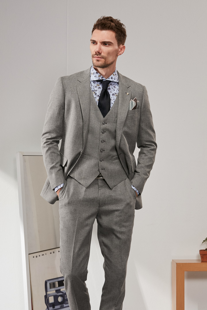 SST&C Light Gray Textured Slim Fit Suit Trousers | 0211909007  (Outlet)_2