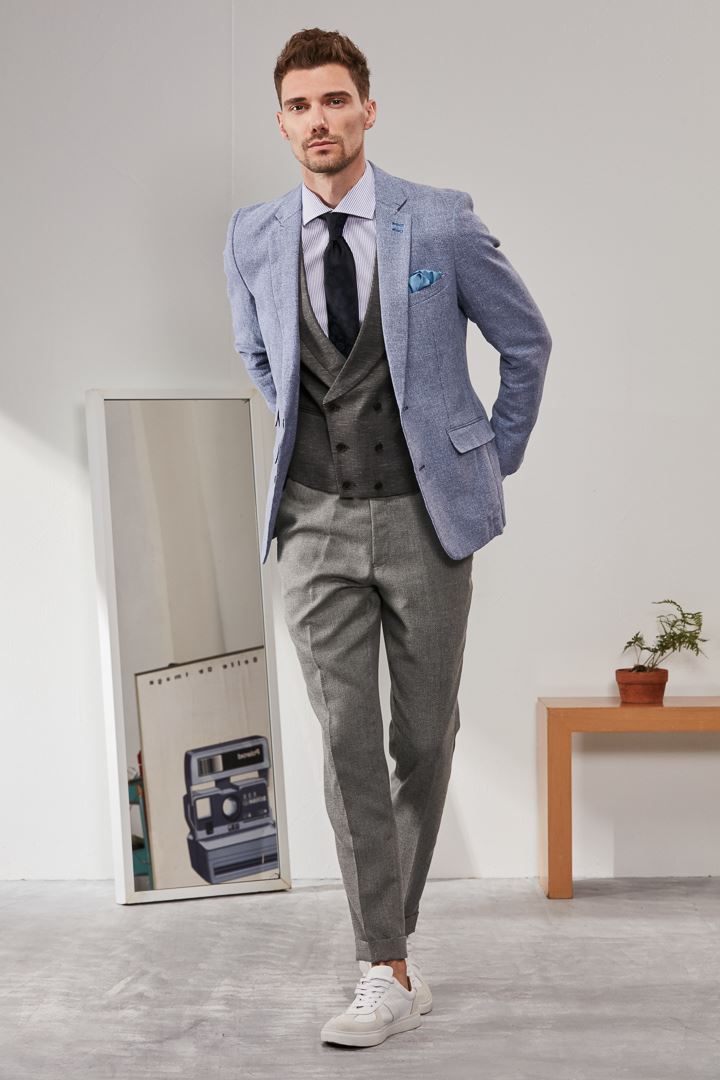 SST&C Light Gray Textured Slim Fit Suit Trousers | 0211909007  (Outlet)_4